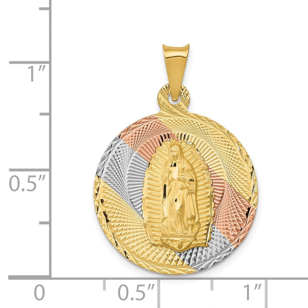 14K Yellow & RH with RH Pol. Diamond-Cut Lady Of Guadalupe Circle Pendant - Product Photo