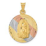 14K Yellow & RH with RH Pol. Diamond-Cut Lady Of Guadalupe Circle Pendant - Product Photo
