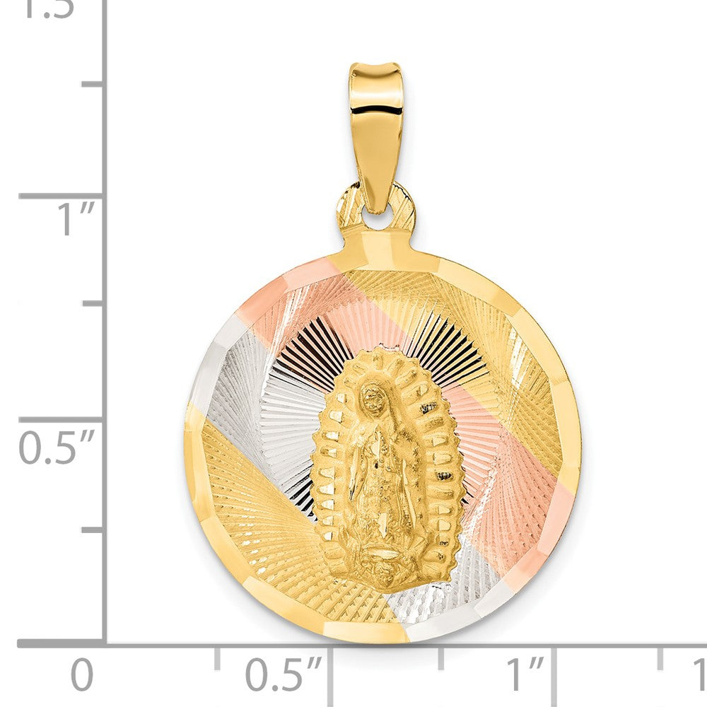 14K Yellow & RH with RH Pol. Diamond-Cut Lady Of Guadalupe Circle Pendant - Product Photo