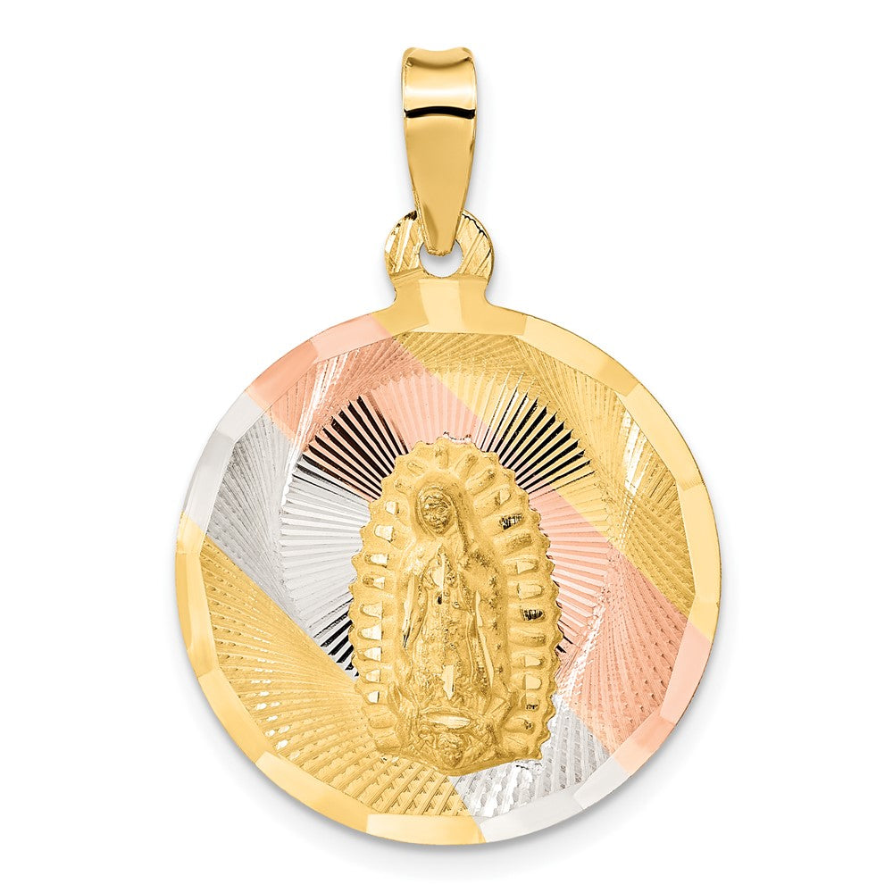 14K Yellow & RH with RH Pol. Diamond-Cut Lady Of Guadalupe Circle Pendant - Product Photo