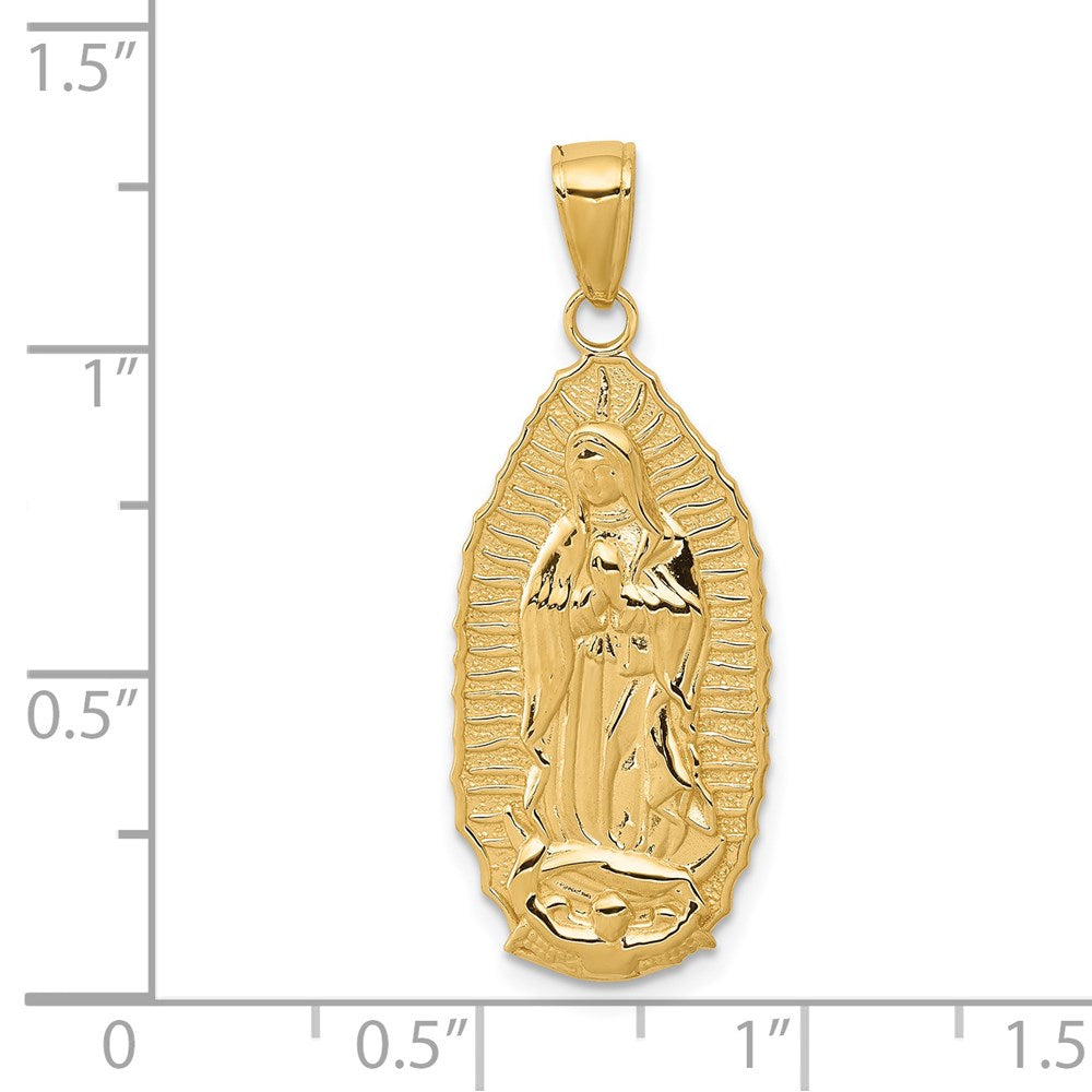 14K Polished Our Lady Of Guadalupe Oval Disc Engraved Pendant - Product Photo