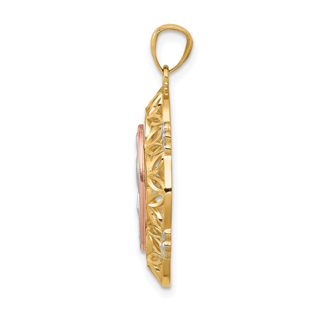 14K Two-tone w/White Rhodium Guadalupe Medal Pendant - Product Photo