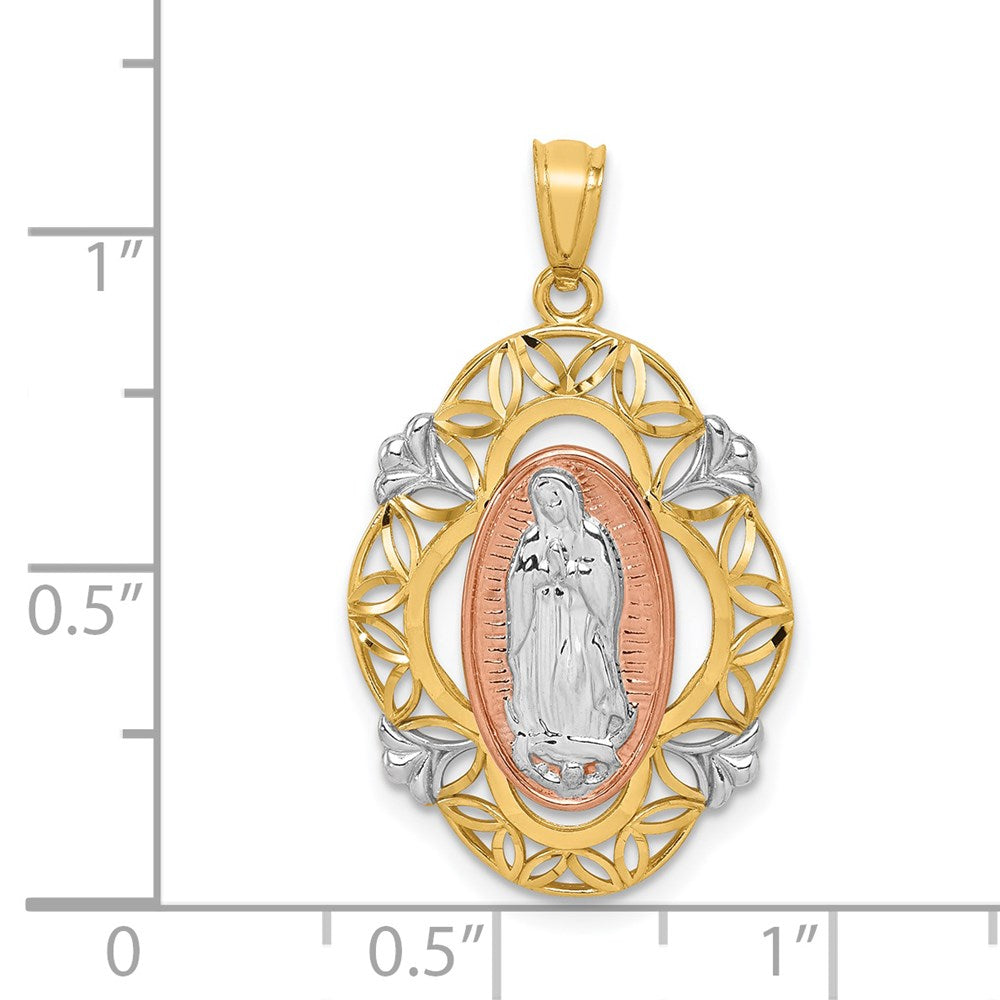 14K Two-tone w/White Rhodium Guadalupe Medal Pendant - Product Photo