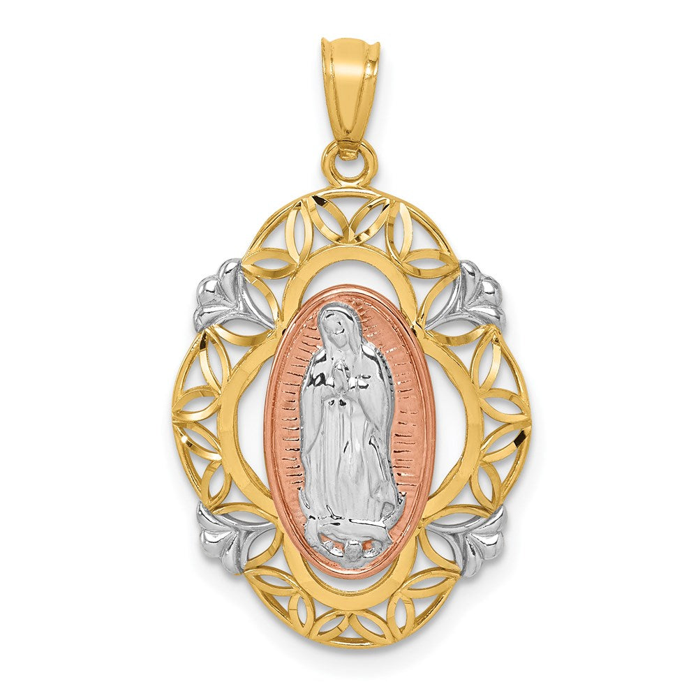 14K Two-tone w/White Rhodium Guadalupe Medal Pendant - Product Photo