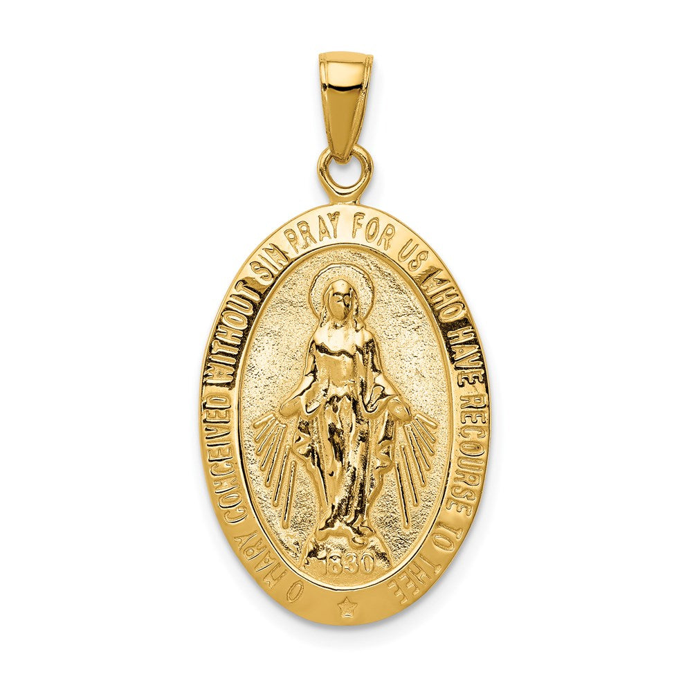 10K / 14K Yellow Gold Gold Satin and Polished Finish Miraculous Medal Pendant - Product Photo