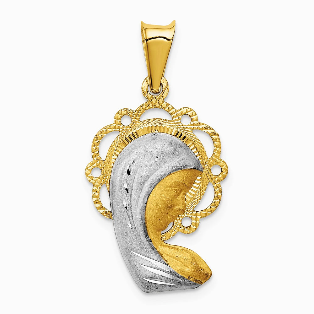 14K Yellow & Rhodium with Rhodium Satin And Polished Mary Pendant