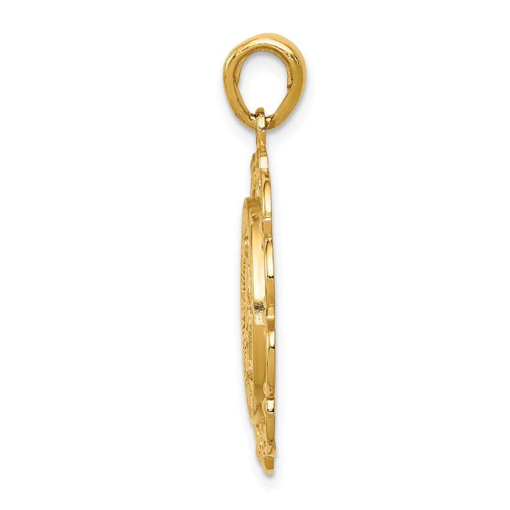 10K / 14K Yellow Gold Polished Miraculous Medal With Scallop Frame Pendant - Product Photo