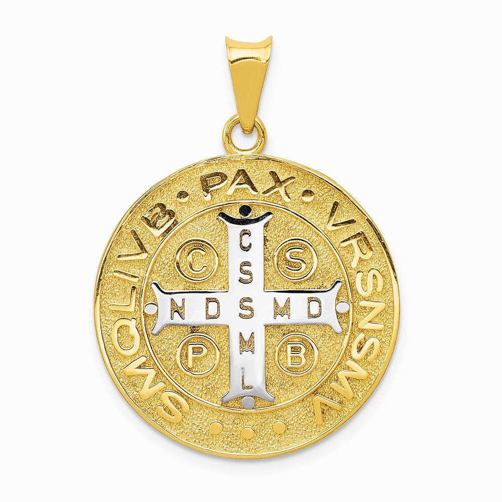 14K Yellow & Rhodium With Rhodium Circle St. Benedict Medal Pendant - Product Photo
