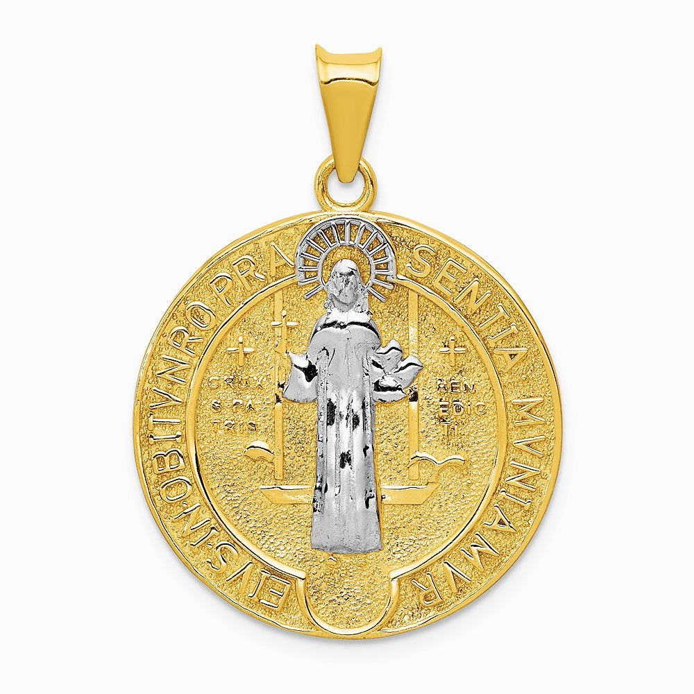 14K Yellow & Rhodium With Rhodium Circle St. Benedict Medal Pendant