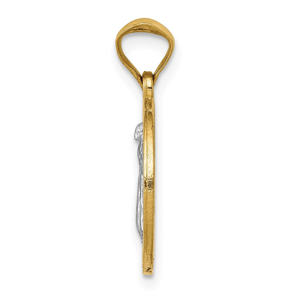 14k With Rhodium Circle St. Benedict Medal Pendant - Product Photo