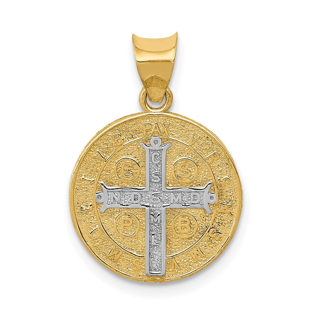 14k With Rhodium Circle St. Benedict Medal Pendant - Product Photo