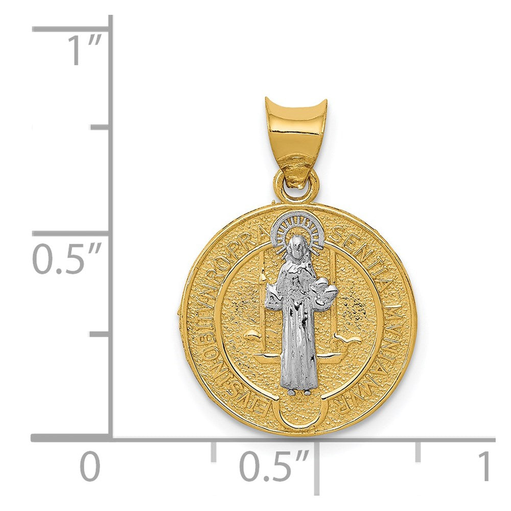 14k With Rhodium Circle St. Benedict Medal Pendant - Product Photo