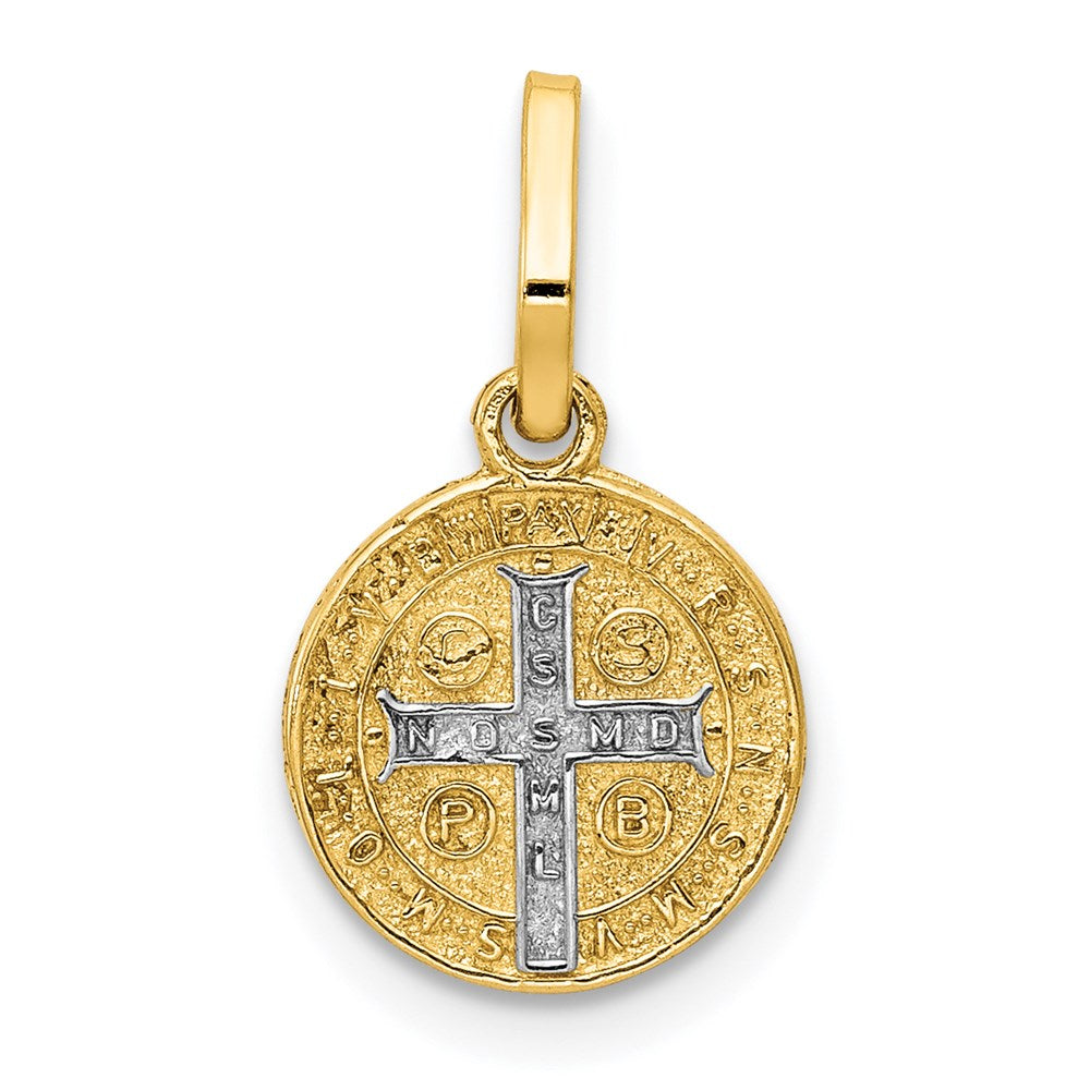 14k With Rhodium Circle St. Benedict Medal Pendant - Product Photo