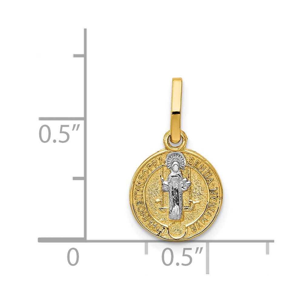 14k With Rhodium Circle St. Benedict Medal Pendant - Product Photo