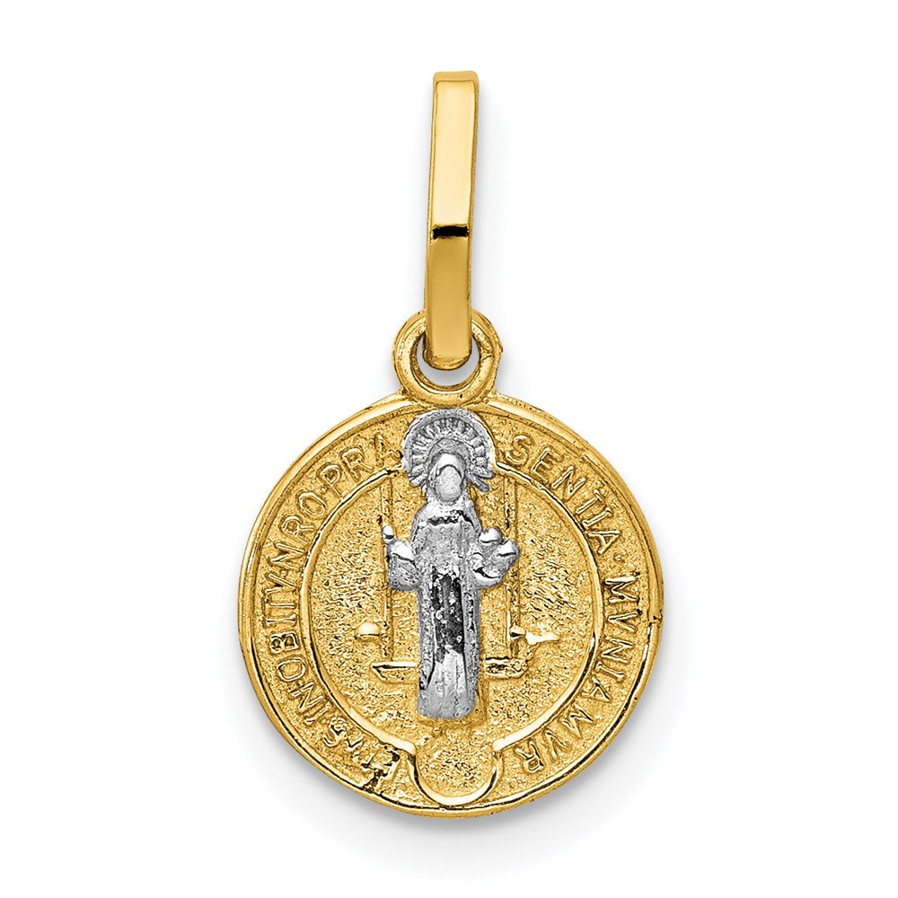 14k With Rhodium Circle St. Benedict Medal Pendant - Product Photo