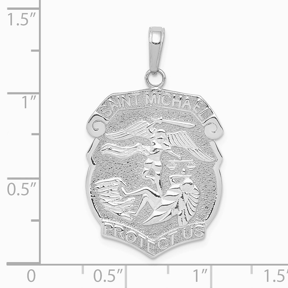 14K White Gold Polished Large Saint Michael Protect Us Medal Pendant - Product Photo