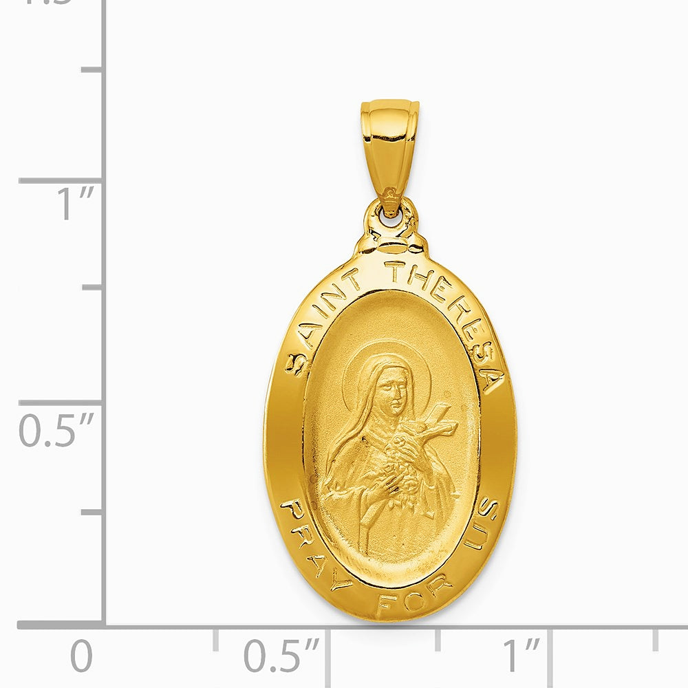 14K Yellow Gold Saint Theresa Oval Medal Pendant - Product Photo
