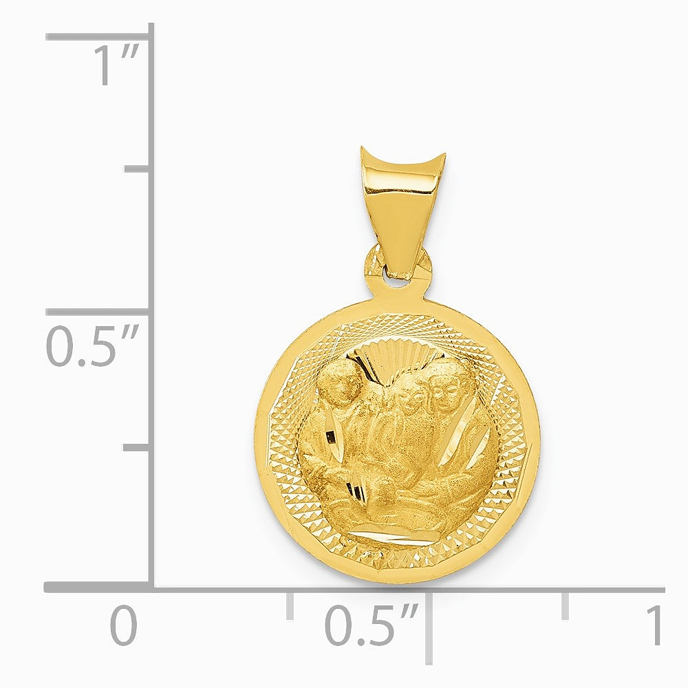 14K Yellow Gold Polished and Diamond-Cut Baptism Circle Pendant - Product Photo