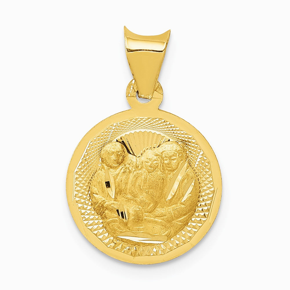 14K Yellow Gold Polished and Diamond-Cut Baptism Circle Pendant