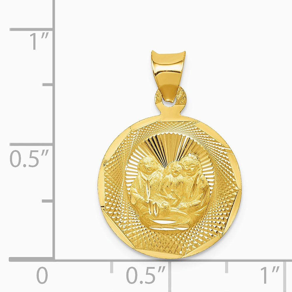 14K Yellow Gold Polished and Diamond-Cut Baptism Circle Pendant - Product Photo