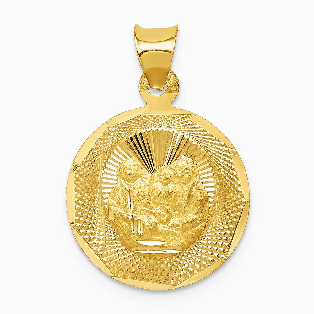 14K Yellow Gold Polished and Diamond-Cut Baptism Circle Pendant