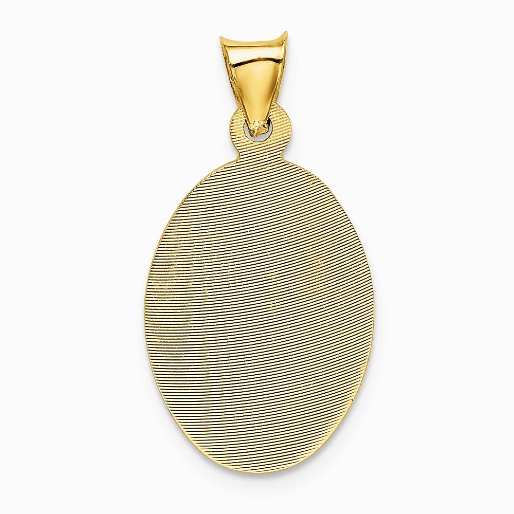 14K Yellow & RH with Rose and White RH Diamond-Cut Baptism Oval Pendant - Product Photo