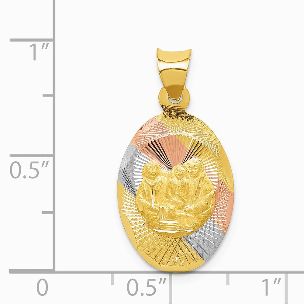 14K Yellow & RH with Rose and White RH Diamond-Cut Baptism Oval Pendant - Product Photo