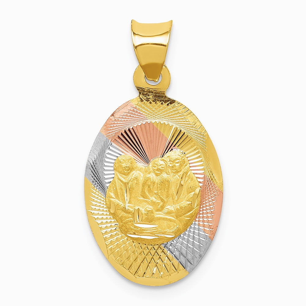 14K Yellow & RH with Rose and White RH Diamond-Cut Baptism Oval Pendant