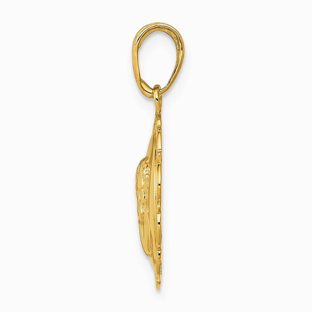 10K / 14K Yellow Gold Gold Polished Angel/Cherub on Round Scallop Frame Pendant - Product Photo