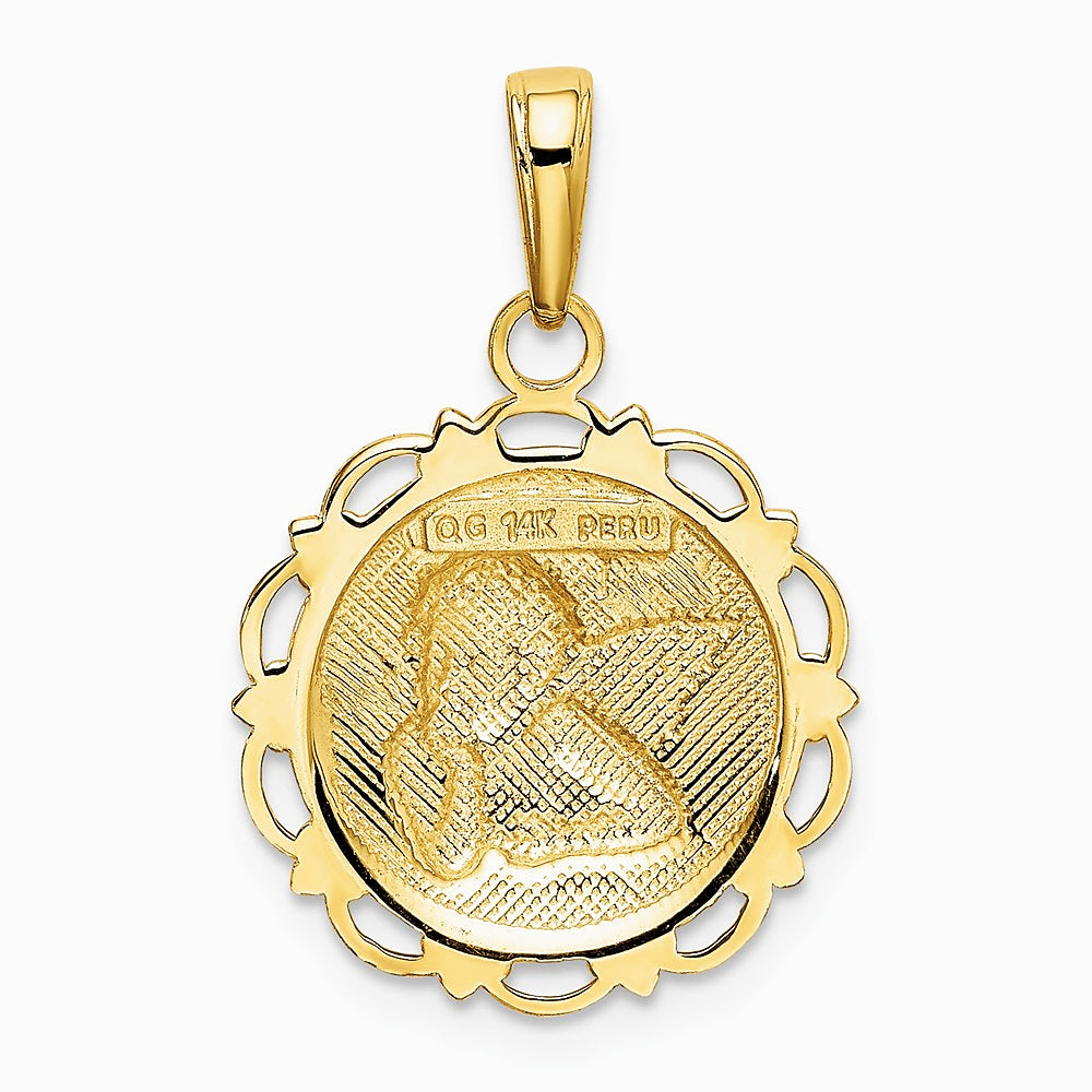 10K / 14K Yellow Gold Gold Polished Angel/Cherub on Round Scallop Frame Pendant - Product Photo