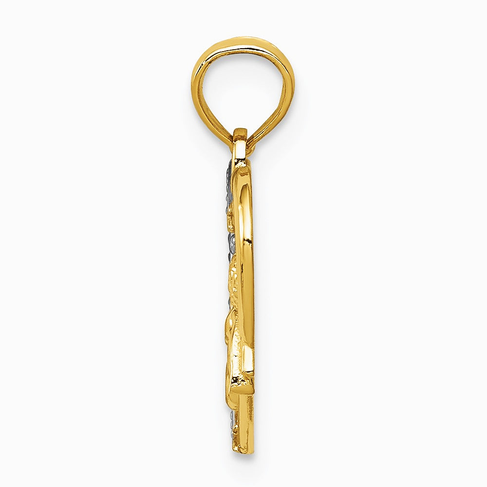 10K / 14K Yellow with Rhodium with Rhodium Angel in Heart w/ Star Pendant - Product Photo