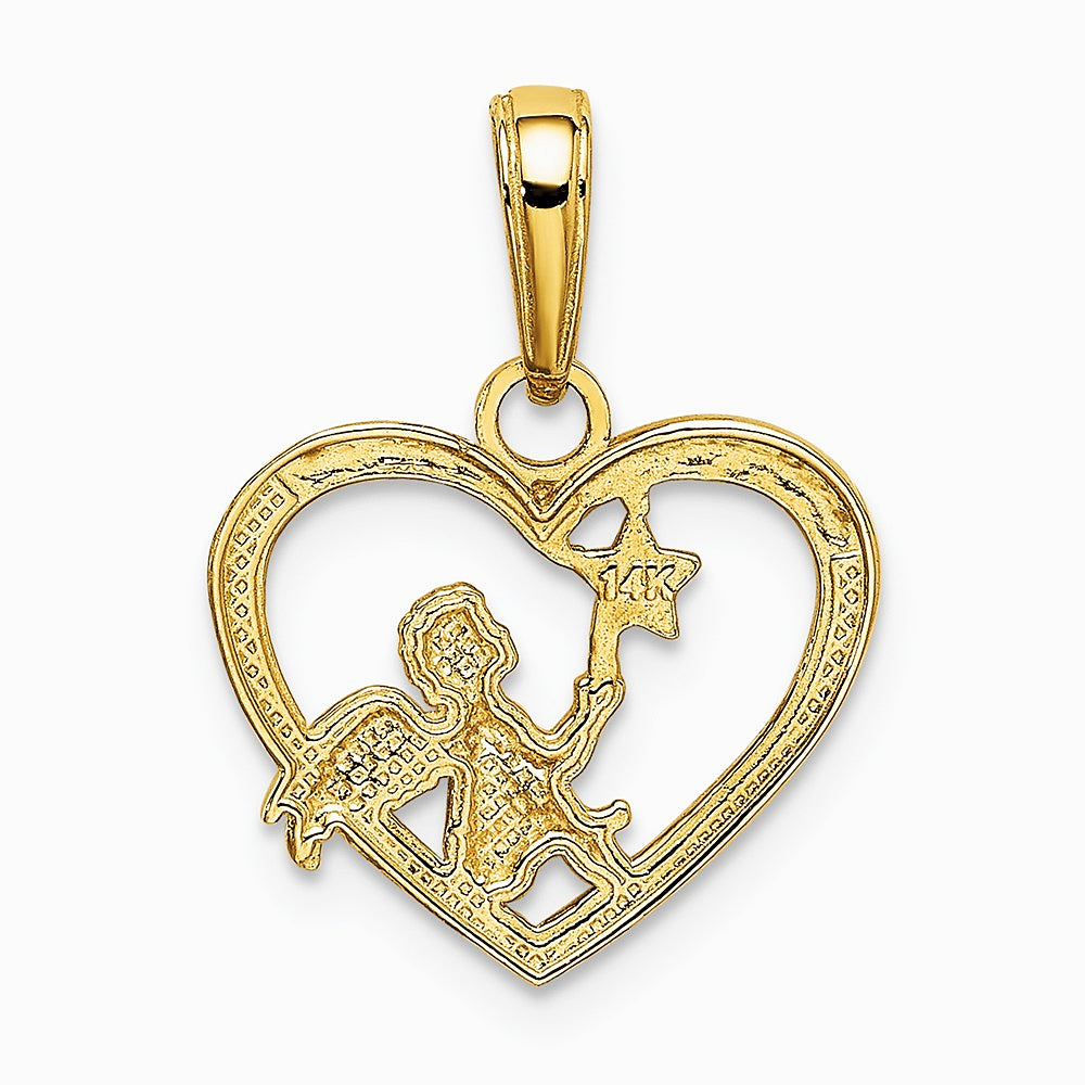 10K / 14K Yellow with Rhodium with Rhodium Angel in Heart w/ Star Pendant - Product Photo