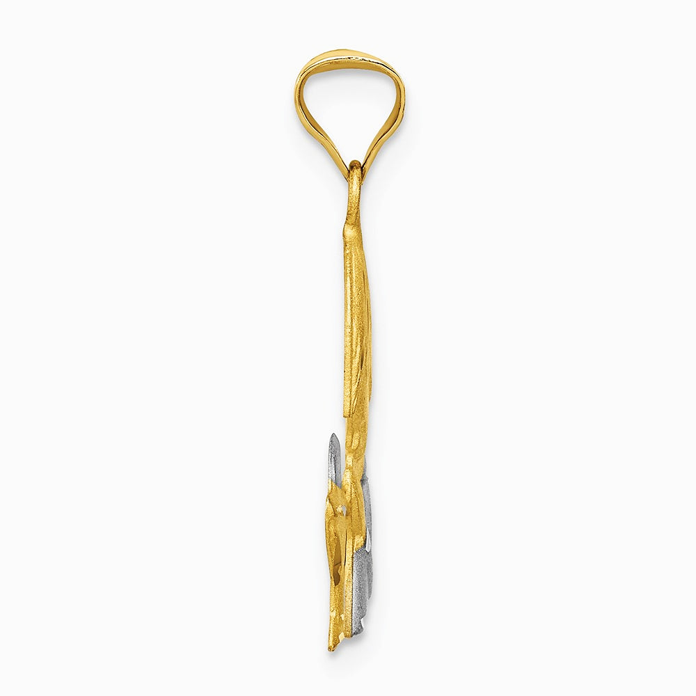14K Yellow & Rhodium W/Rhodium Diamond-Cut Girl Communion Semi-solid Pendant - Product Photo