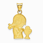 14K Yellow & Rhodium W/Rhodium Diamond-Cut Girl Communion Semi-solid Pendant - Product Photo