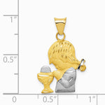 14K Yellow & Rhodium W/Rhodium Diamond-Cut Girl Communion Semi-solid Pendant - Product Photo
