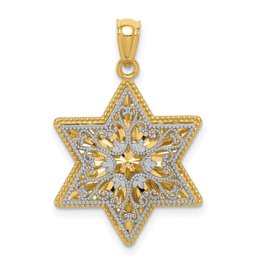 14K Two-Tone Polished Reversible Filigree Star Of David Pendant - Product Photo