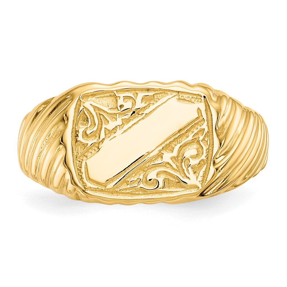 14K Gold Polished Baby Rectangle Signet w/Stripes Ring - Product Photo