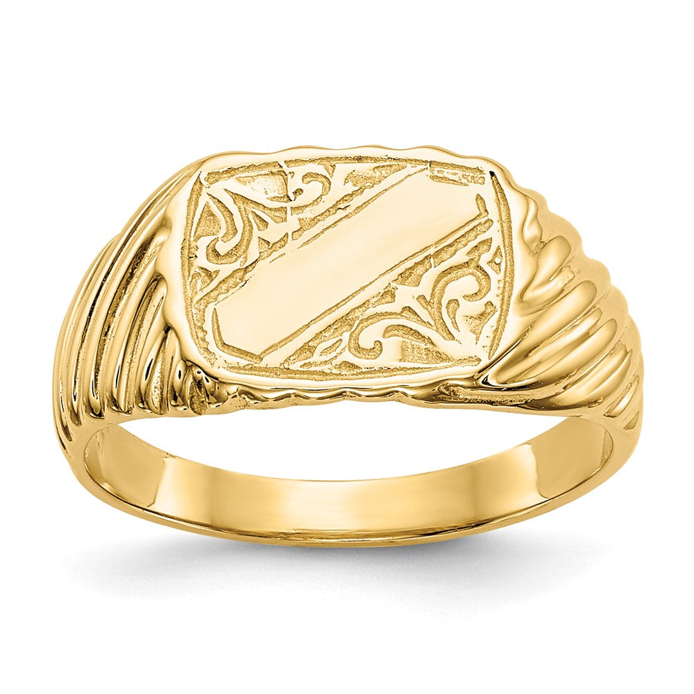 14K Yellow Gold Gold Polished Baby Rectangle Signet with Stripes Ring