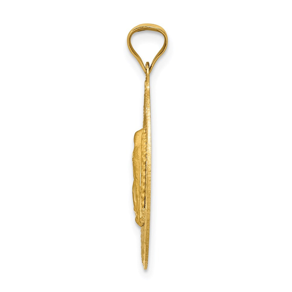 14K Yellow & Rhodium with Rhodium Diamond-Cut Lady Of Guadalupe Oval Pendant - Product Photo