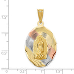 14K Yellow & Rhodium with Rhodium Diamond-Cut Lady Of Guadalupe Oval Pendant - Product Photo