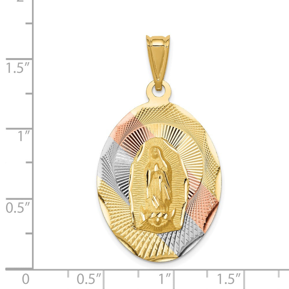 14K Yellow & Rhodium with Rhodium Diamond-Cut Lady Of Guadalupe Oval Pendant - Product Photo