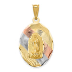 14K Yellow & Rhodium with Rhodium Diamond-Cut Lady Of Guadalupe Oval Pendant - Product Photo