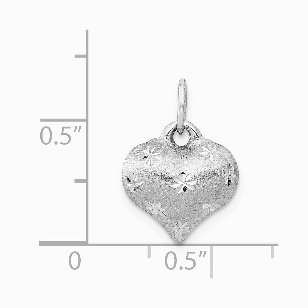 14K White Gold Satin Diamond-cut 3D Puffed Heart Pendant - Product Photo