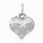 14K White Gold Satin Diamond-cut 3D Puffed Heart Pendant - Product Photo
