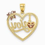 14K Two-tone with White Rhodium I LOVE YOU Heart with Butterfly Pendant - Product Photo