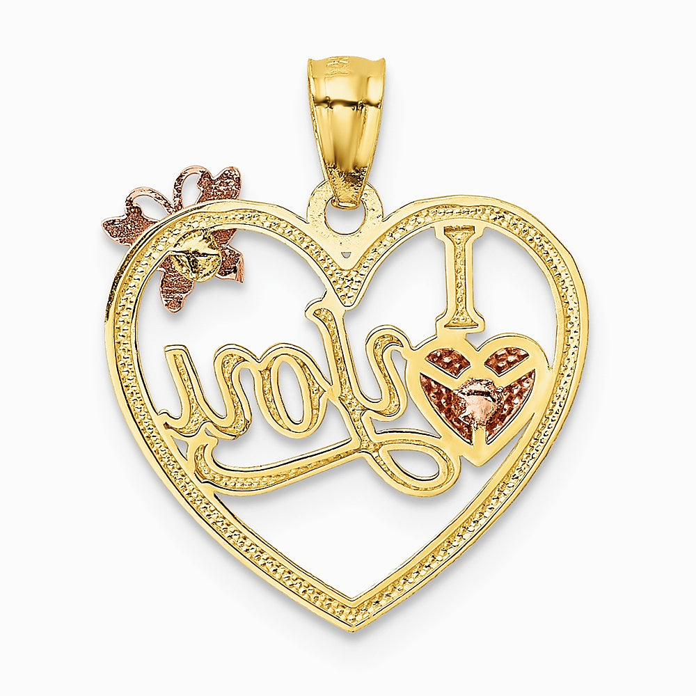 14K Two-tone with White Rhodium I LOVE YOU Heart with Butterfly Pendant - Product Photo