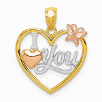 14K Two-tone with White Rhodium I LOVE YOU Heart with Butterfly Pendant - Product Photo