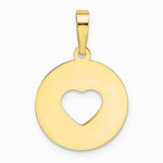 14K Yellow Gold Polished Cut-out Heart Circle Disc Pendant - Product Photo