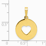 14K Yellow Gold Polished Cut-out Heart Circle Disc Pendant - Product Photo