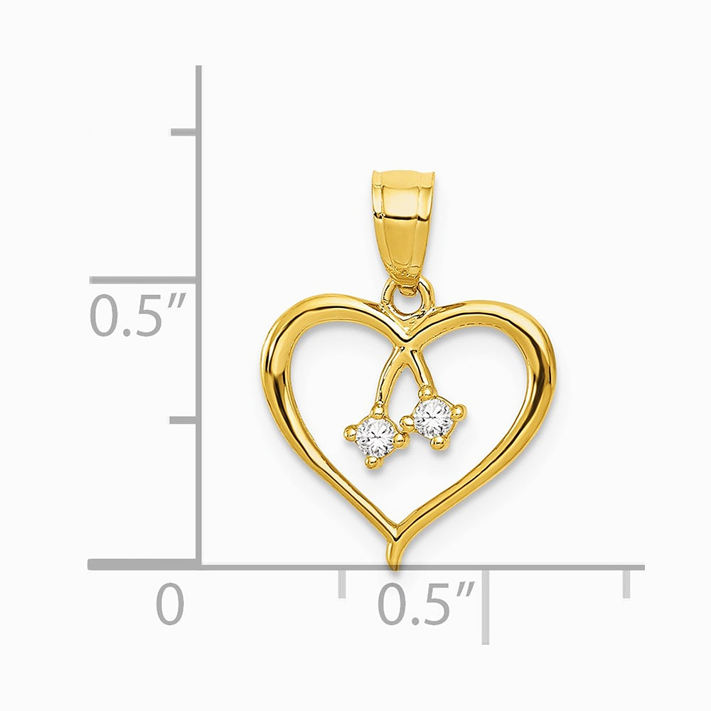 14K Yellow Gold 2-CZ Cut-out Heart Pendant - Product Photo